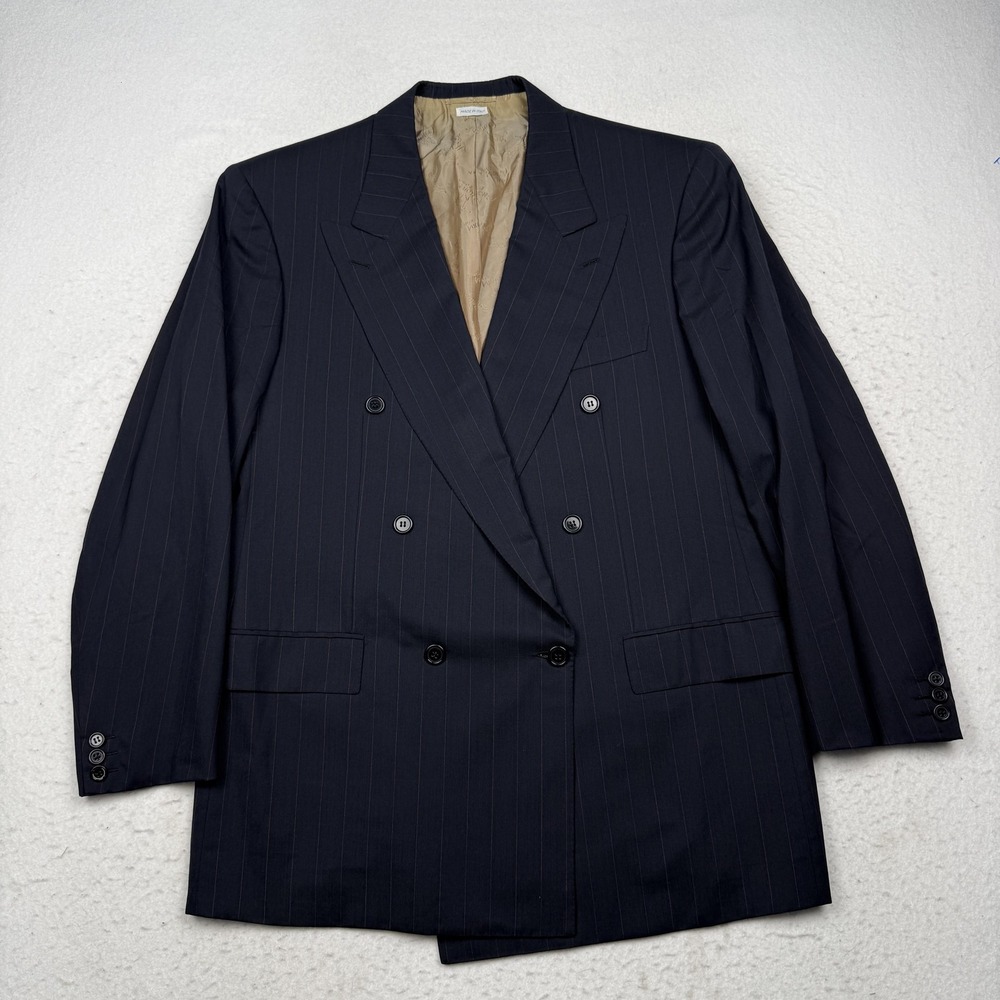 Vintage Brioni Suit Jacket Mens IT 52 Blue Pinstripe Wool Double Breasted Italy